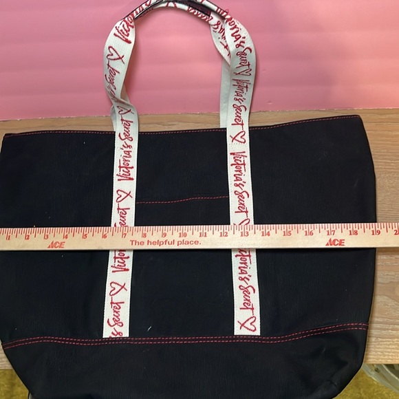 Victoria Secret Black Canvas Tote Bag Classic Large Y2K Pool Bag Travel Utility - Picture 2 of 9